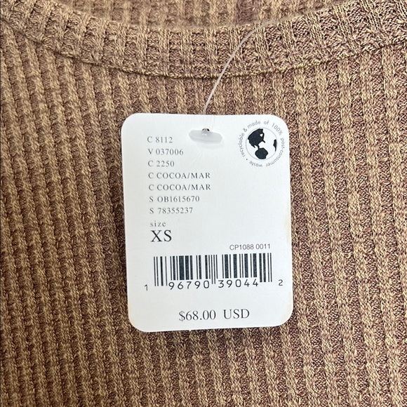 We the Free Waffle Knit Shirt Tan Peplum Knit Top XS - Picture 2 of 10